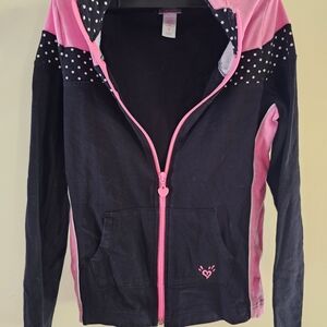 Justice Black & Pink Zip Hoodie with Polka Dot Yoke